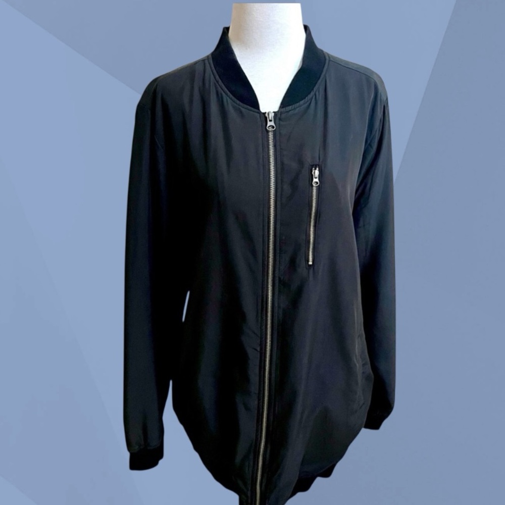 Max Jeans Black Lightweight Bomber Jacket Minimalist Unisex Size Large